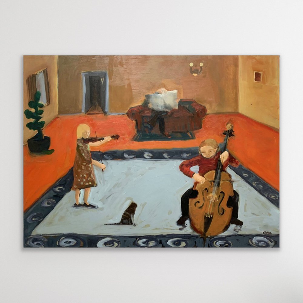 Monika Rossa, An Afternoon with Music, Oil on Board