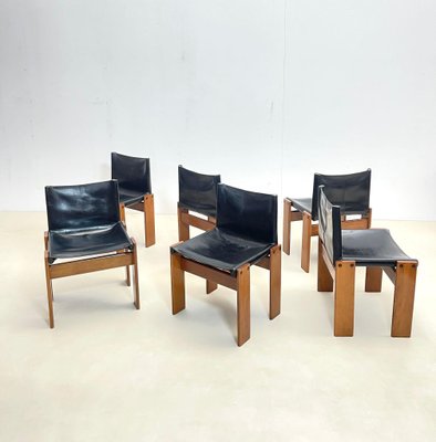 Monk Chairs in Black Leather by Afra and Tobia Scarpa for Molteni, Set of 6-FGA-1225956