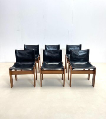 Monk Chairs in Black Leather by Afra and Tobia Scarpa for Molteni, Set of 6-FGA-1225956