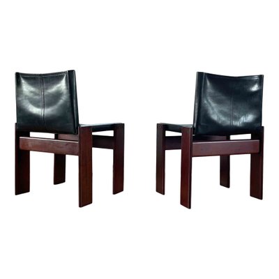 Monk Dining Chairs in Black Leather and Walnut by Afra and Tobia Scarpa for Molteni, 1973, Set of 8-RPH-988020