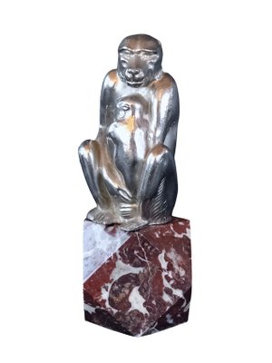 Monkey with Young Sculpture on Red Marble Socket-CXC-1229028