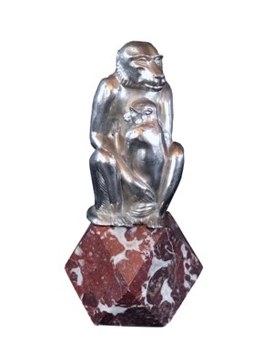 Monkey with Young Sculpture on Red Marble Socket-CXC-1229028