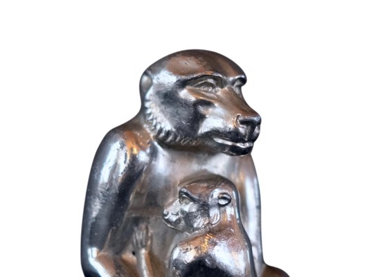 Monkey with Young Sculpture on Red Marble Socket-CXC-1229028