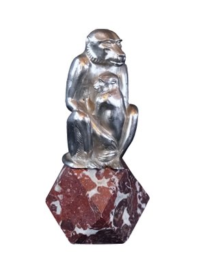 Monkey with Young Sculpture on Red Marble Socket-CXC-1229028