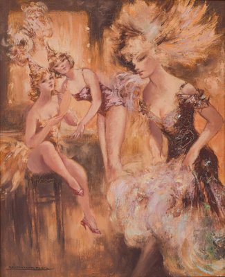 Montserrat Barta, Cabaret Dancers, 20th-Century, Oil on Canvas, Framed-AOI-1196868