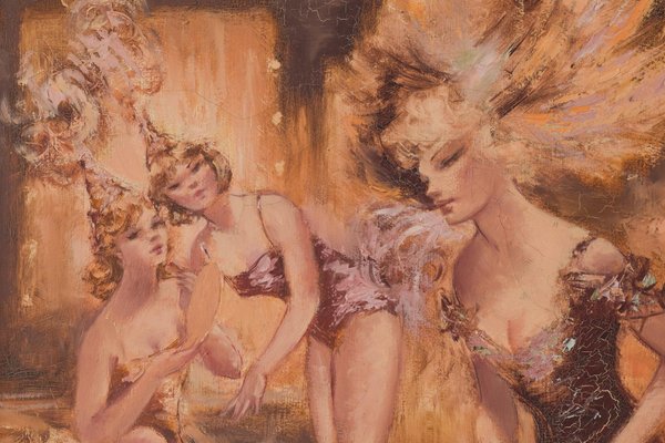 Montserrat Barta, Cabaret Dancers, 20th-Century, Oil on Canvas, Framed-AOI-1196868