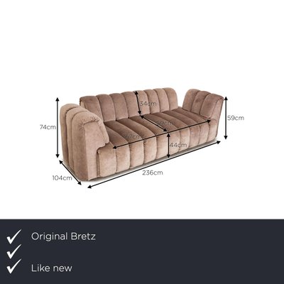 Moonkraft 3-Seater Sofa in Brown Fabric from Bretz