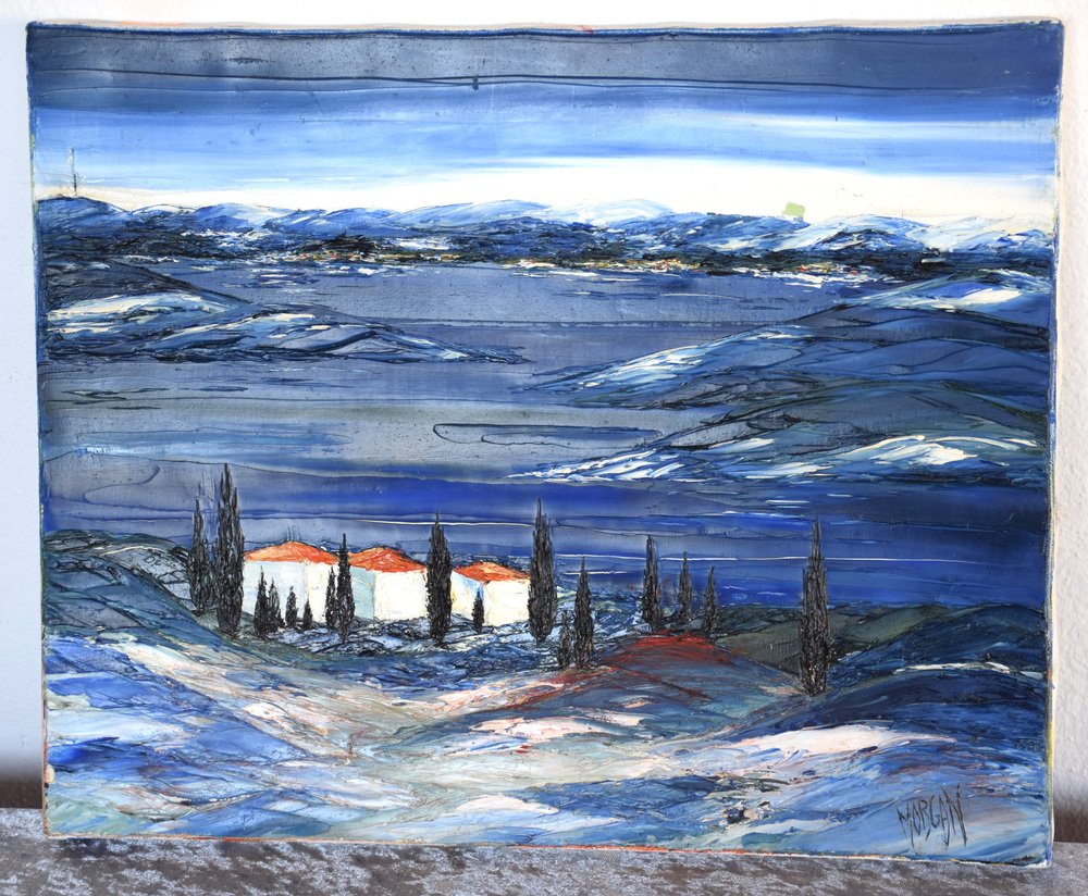 Morgan, Beau paysage provence bleue, Oil on Canvas, 1980s