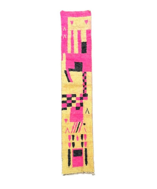 Moroccan Abstract Yellow and Pink Berber Runner Rug