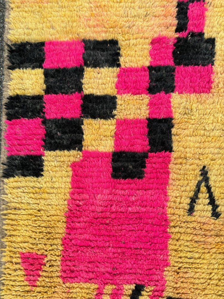 Moroccan Abstract Yellow and Pink Berber Runner Rug