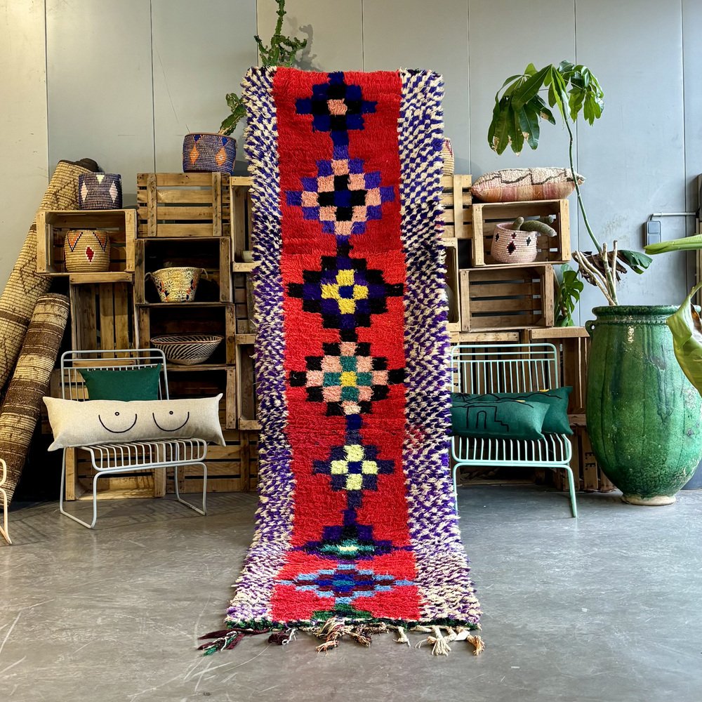 Moroccan Berber Boucherouite Runner Rug, 1990s