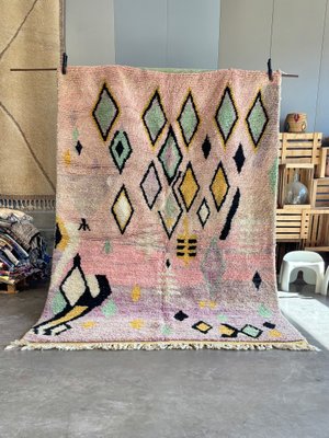 Moroccan Berber Rug with Pastel Tones and Geometric Diamond Motifs-QJU-2019791