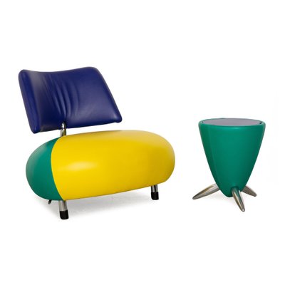 Moroso Pallone Leather Armchair Set in Yellow Green Blue from Moroso, Set of 2-RQW-2036332