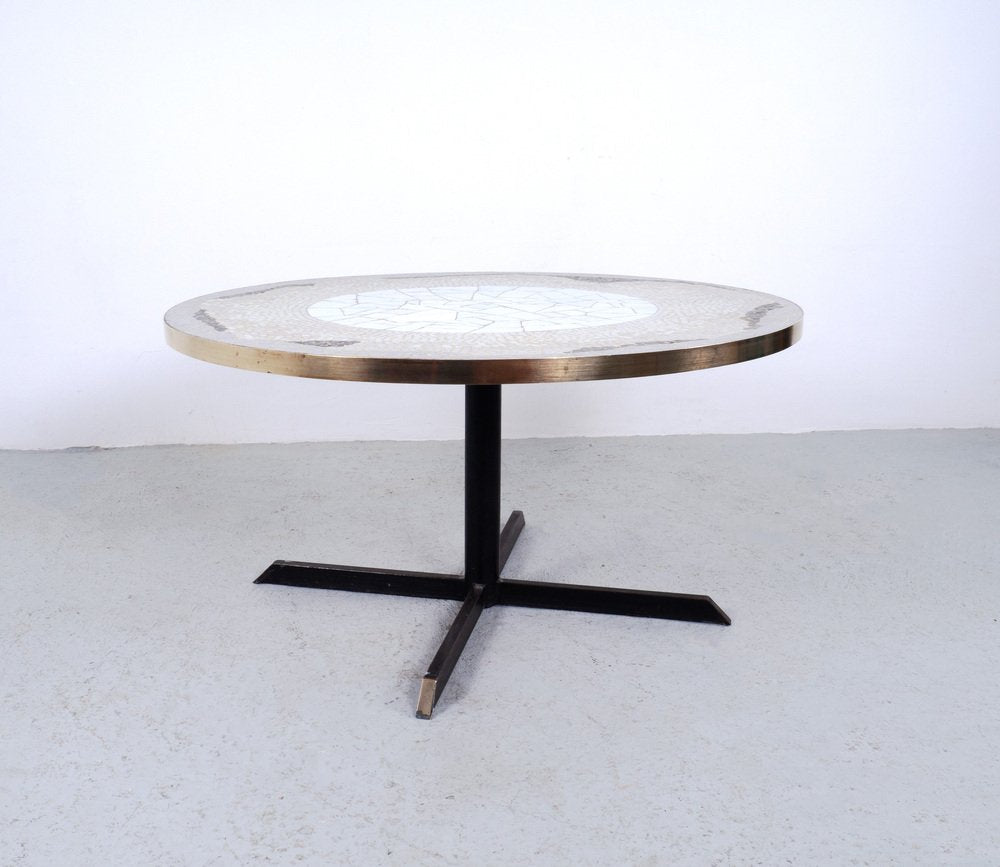 Mosaic and Brass Coffee Table attributed to Berthold Müller, 1950s