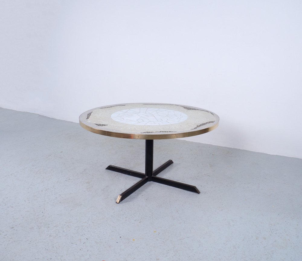 Mosaic and Brass Coffee Table attributed to Berthold Müller, 1950s