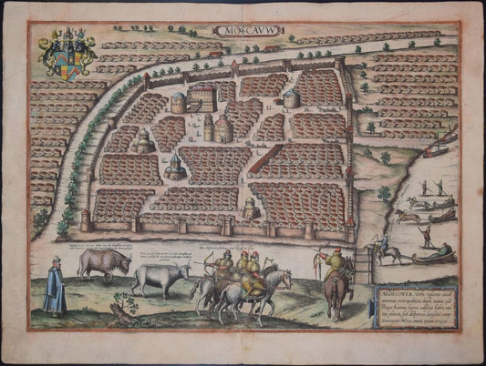 Moscow /Moscovia Antique Map, Civitates Orbis Terrarum by Braun and Hogenberg 1572-1617