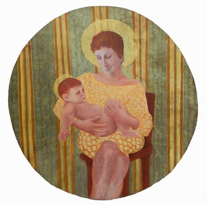 Mother and Child Oil on Board by Perez Petriarte, 1980s-ARU-626159