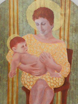 Mother and Child Oil on Board by Perez Petriarte, 1980s-ARU-626159