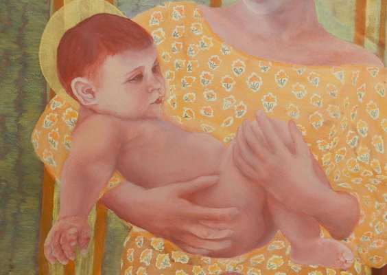 Mother and Child Oil on Board by Perez Petriarte, 1980s-ARU-626159