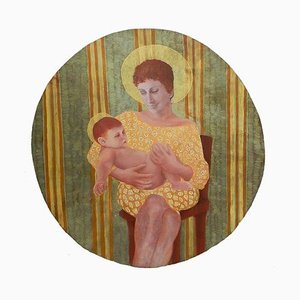 Mother and Child Oil on Board by Perez Petriarte, 1980s-ARU-626159