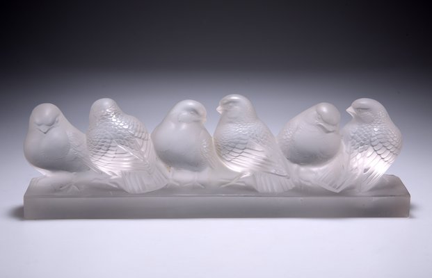 Moulded Pressed Glass Groupe de Six Moineaux Sculpture by Rene Lalique, 1930s-DFB-713030