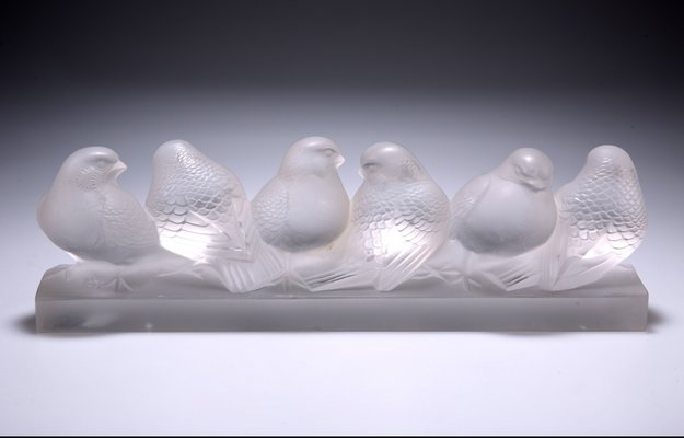 Moulded Pressed Glass Groupe de Six Moineaux Sculpture by Rene Lalique, 1930s-DFB-713030