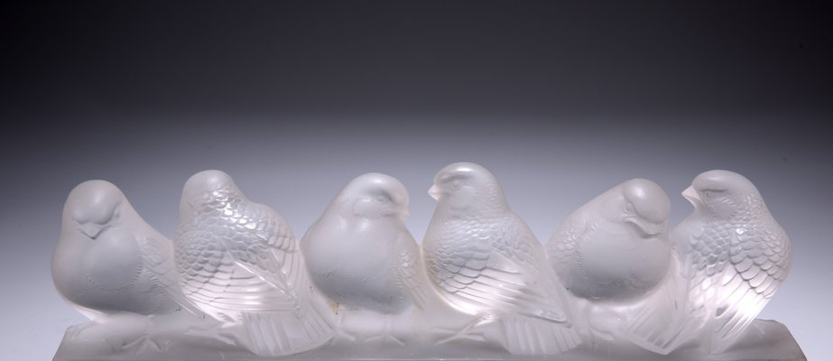 Moulded Pressed Glass Groupe de Six Moineaux Sculpture by Rene Lalique, 1930s-DFB-713030