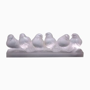 Moulded Pressed Glass Groupe de Six Moineaux Sculpture by Rene Lalique, 1930s-DFB-713030