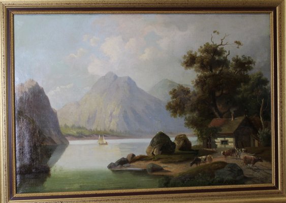 Mountain Landscape, 1800s, Oil on Canvas, Framed-BCR-1742566