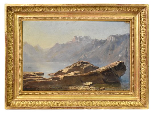 Mountain Landscape Painting, 19th-Century, Oil on Paper, Framed-YVI-1305911