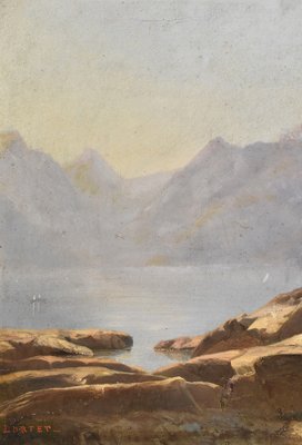 Mountain Landscape Painting, 19th-Century, Oil on Paper, Framed-YVI-1305911