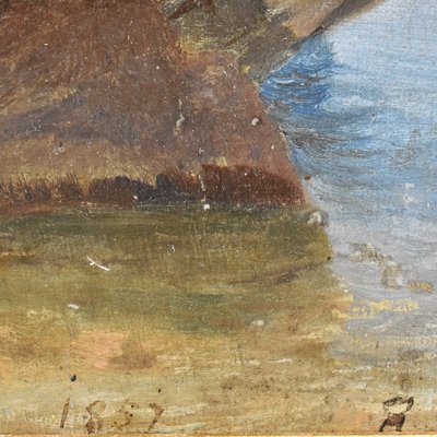 Mountain Landscape Painting, 19th-Century, Oil on Paper, Framed-YVI-1305911