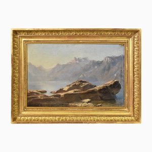 Mountain Landscape Painting, 19th-Century, Oil on Paper, Framed-YVI-1305911