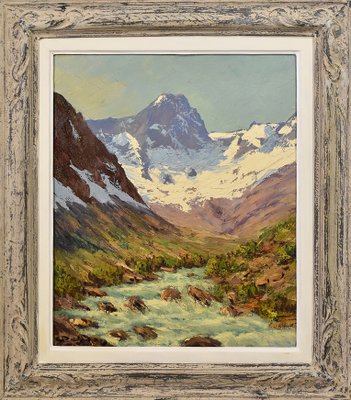 Mountain Landscape Painting, 20th-Century, Oil on Canvas, Framed-YVI-1319995