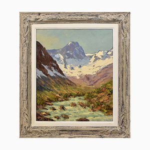 Mountain Landscape Painting, 20th-Century, Oil on Canvas, Framed-YVI-1319995