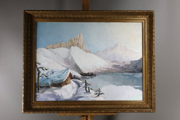 Mountain Landscape Under the Snow, 1950s, Oil Painting-WSV-1807101