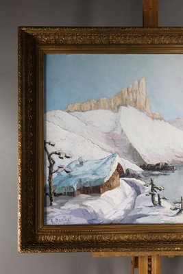 Mountain Landscape Under the Snow, 1950s, Oil Painting-WSV-1807101