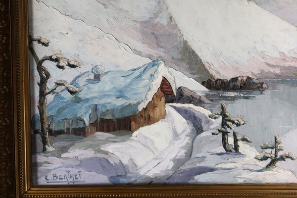 Mountain Landscape Under the Snow, 1950s, Oil Painting-WSV-1807101