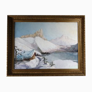 Mountain Landscape Under the Snow, 1950s, Oil Painting-WSV-1807101