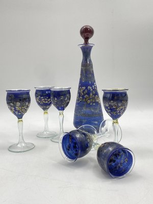 Moutblown Liqueur Carafe and Glasses with Nazar Eyes, Set of 7-CZ-1784488