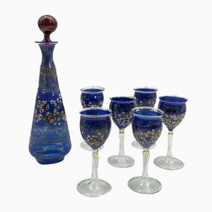 Moutblown Liqueur Carafe and Glasses with Nazar Eyes, Set of 7-CZ-1784488