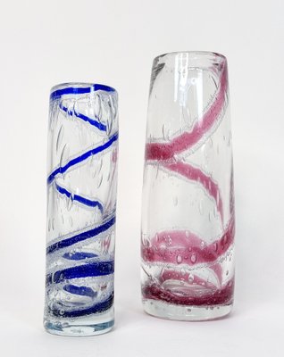 Mouth-Blown Glass Art Vases with Spiral Decor from Theresienthal Glassworks, Germany 1970s, Set of 2-JP-1821993