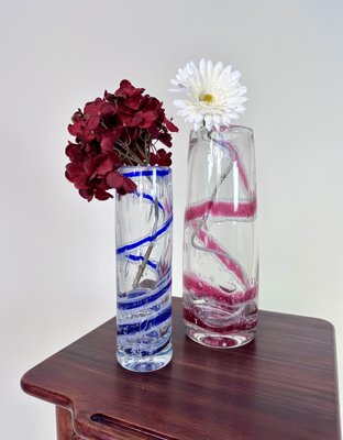 Mouth-Blown Glass Art Vases with Spiral Decor from Theresienthal Glassworks, Germany 1970s, Set of 2-JP-1821993