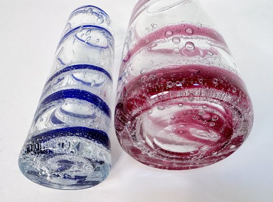 Mouth-Blown Glass Art Vases with Spiral Decor from Theresienthal Glassworks, Germany 1970s, Set of 2-JP-1821993