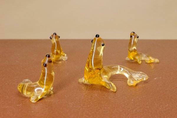 Mouth-Blown Glass Seal Sculptures from Lauscha, 1960s, Set of 4-YGX-589111