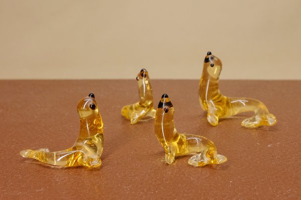 Mouth-Blown Glass Seal Sculptures from Lauscha, 1960s, Set of 4-YGX-589111