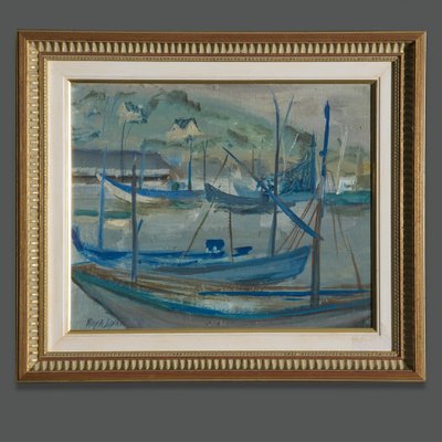 Moya Claire Dyring, French Marine Scene, 1950s, Oil Painting, Framed-MAX-1760112