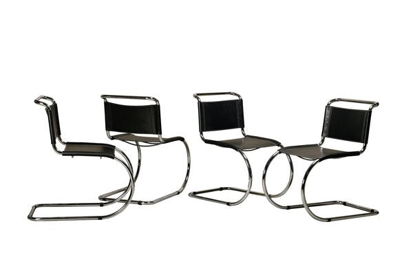 Mr10 Cantilever Chairs in Black Leather by Mies Van Der Rohe for Gavina, Italy, Set of 4-JK-2043629