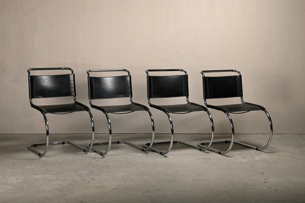 Mr10 Cantilever Chairs in Black Leather by Mies Van Der Rohe for Gavina, Italy, Set of 4-JK-2043629