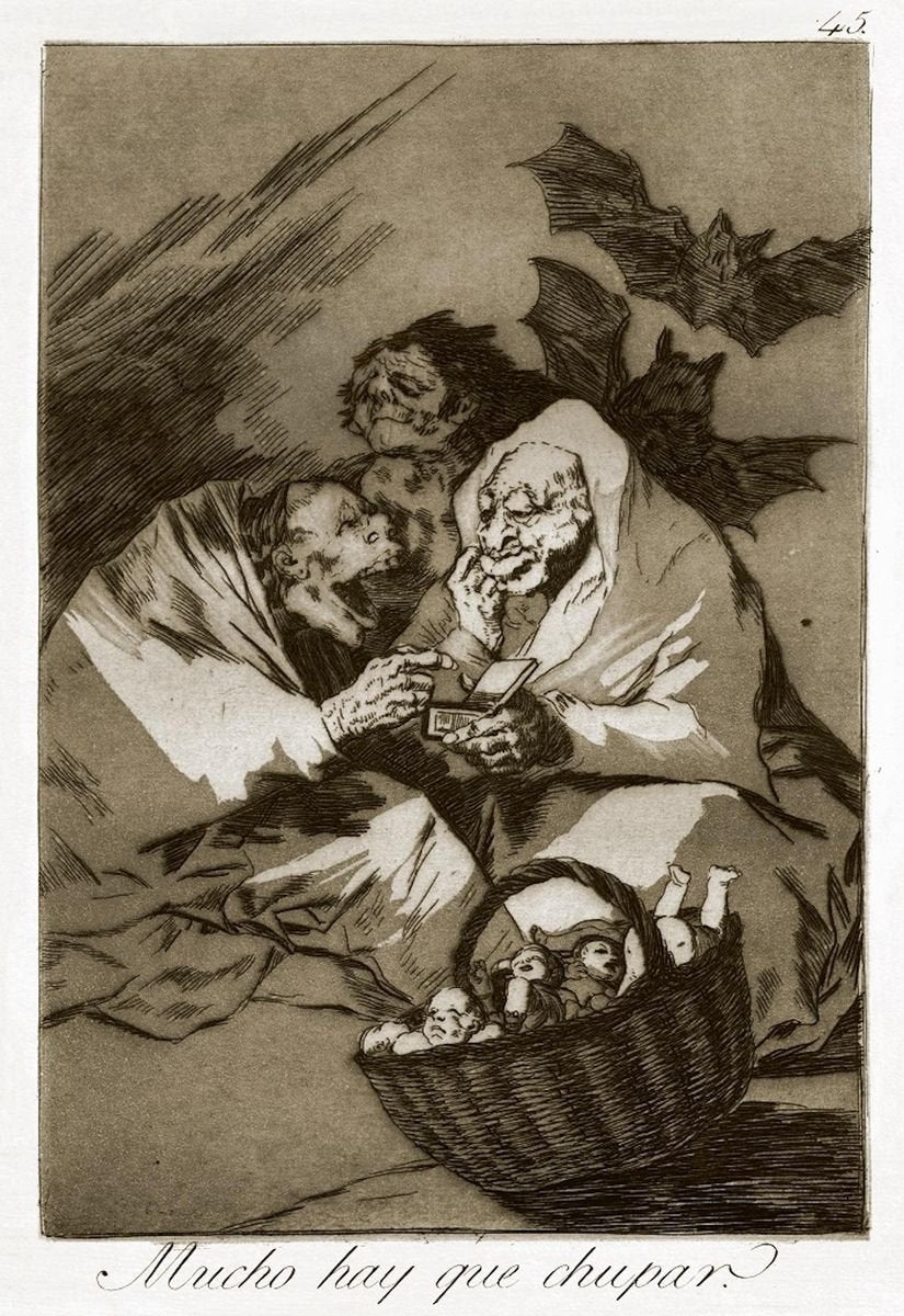 Mucho hay que Chupar - Origina Etching and Aquatint by Francisco Goya - 1869 1869